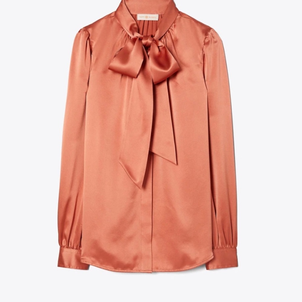 NWT Tory Burch Satin Bow Blouse Size 10 - Midnight Rose